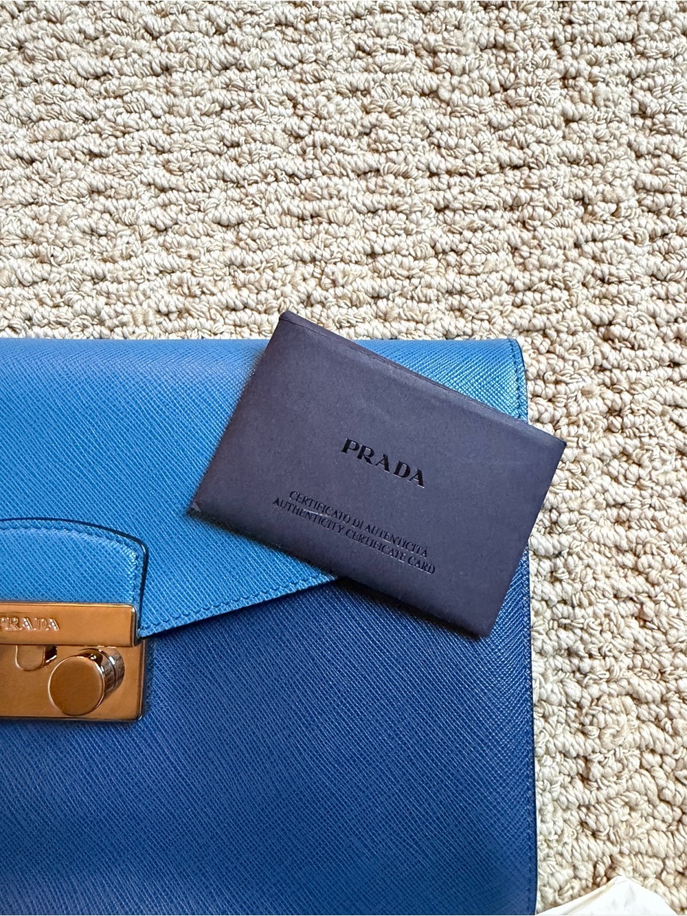 Prada Blue Saffiano Leather Envelope Clutch with Gold Hardware - Picture 3 of 6